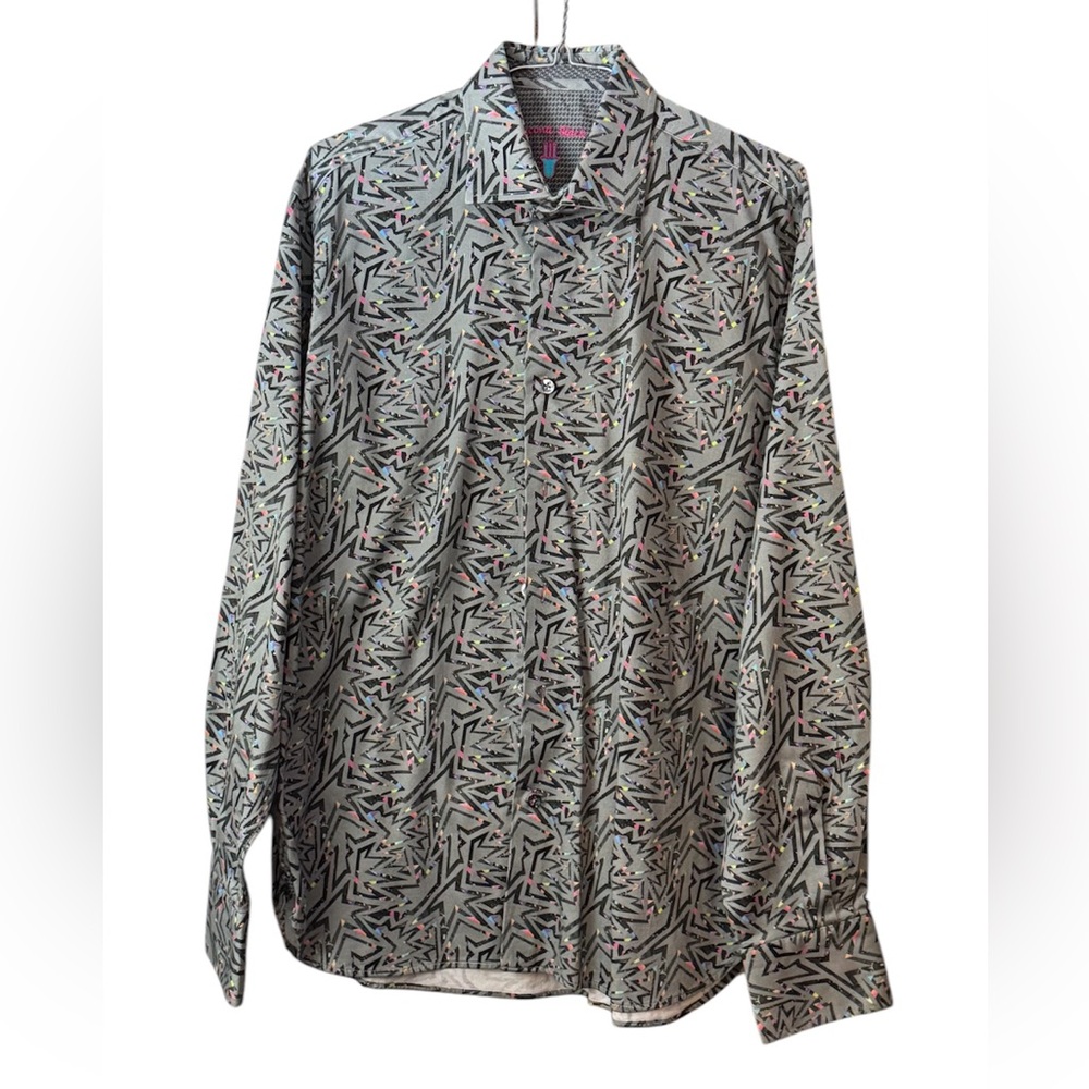 Visconti Gray and Black Casual Button Down Shirt with Intricate Print